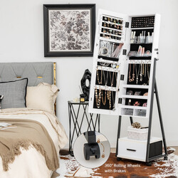 Smyckeskåp och make-up-organizer med helkroppsspegel, vit, 42 x 38 x 157 cm