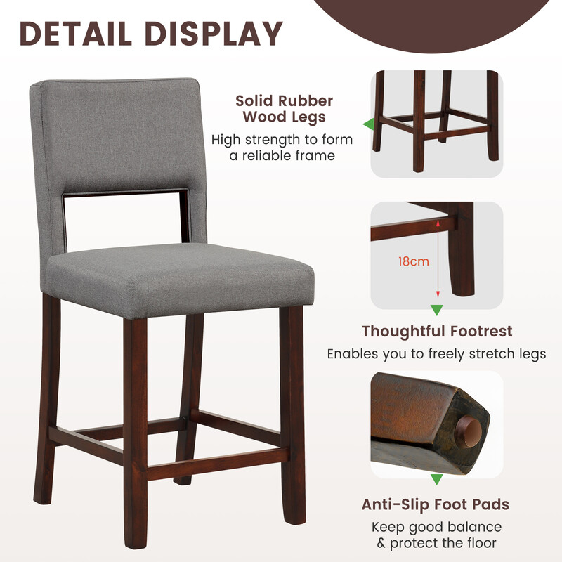 Tvådelat barstolsset i linne med ergonomiskt ryggstöd, grå och brun, 48 x 52 x 98 cm