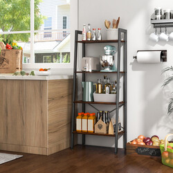 Bokhylla med fyra nivåer och metallram i rustik brun design