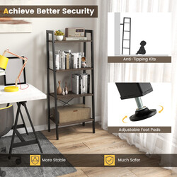 Bokhylla med fyra nivåer och metallram i grå ek för stabil och modern förvaring