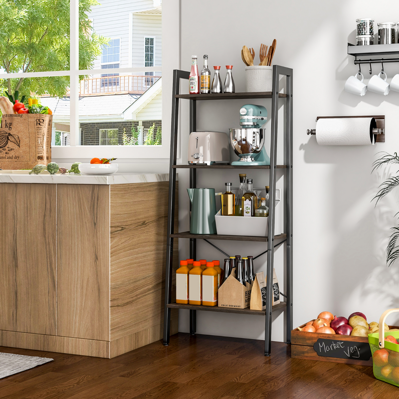 Bokhylla med fyra nivåer och metallram i grå ek för stabil och modern förvaring