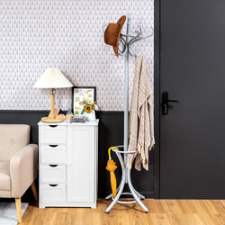 Vit klädhängare med paraplyställ och 12 krokar i björk och poppel