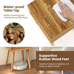 Sängbord i trä med 2 lådor och hylla, naturlig finish, 40 x 40 x 59,5 cm