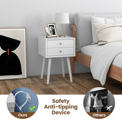 Sängbord med 2 lådor i trä, vit, 40 x 40 x 59,5 cm