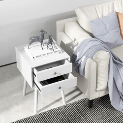 Sängbord med 2 lådor i trä, vit, 40 x 40 x 59,5 cm