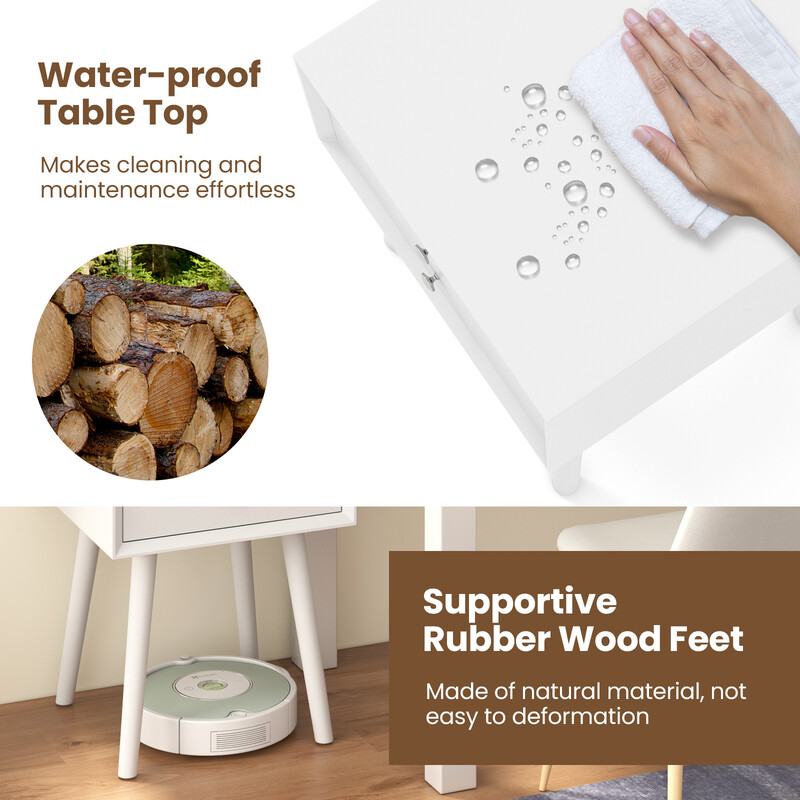 Sängbord med 2 lådor i trä, vit, 40 x 40 x 59,5 cm