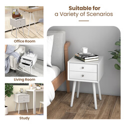 Sängbord med 2 lådor i trä, vit, 40 x 40 x 59,5 cm