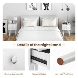 Sängbord med 2 lådor i trä, vit, 40 x 40 x 59,5 cm