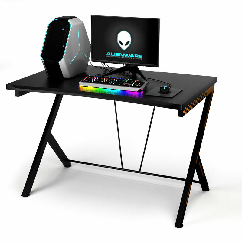 Ergonomiskt gamingbord 116 cm med justerbara fötter och stabil r-formad konstruktion svart