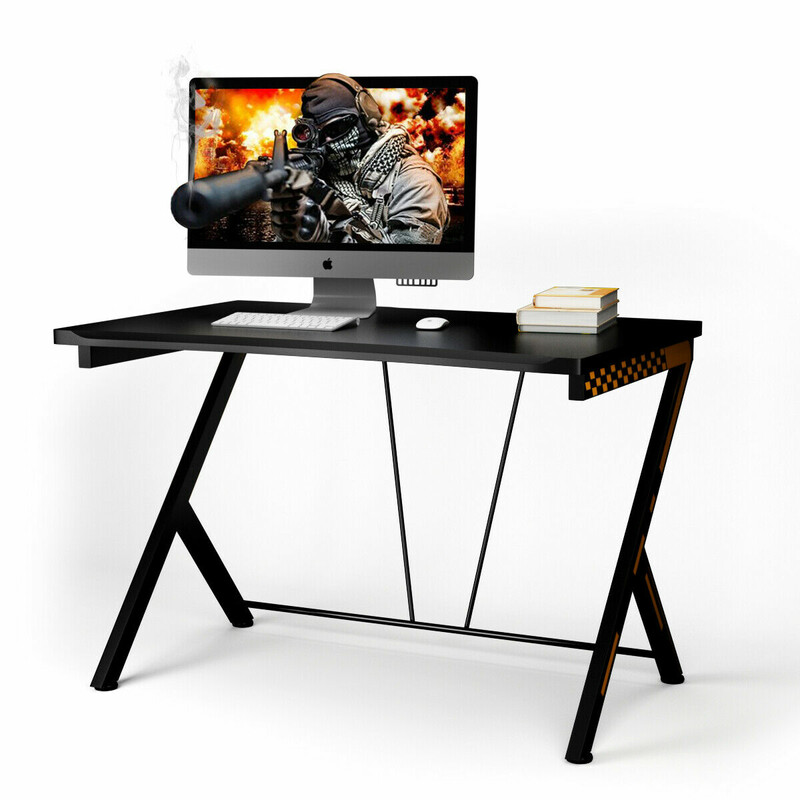 Ergonomiskt gamingbord 116 cm med justerbara fötter och stabil r-formad konstruktion svart