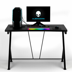 Ergonomiskt gamingbord 116 cm med justerbara fötter och stabil r-formad konstruktion svart