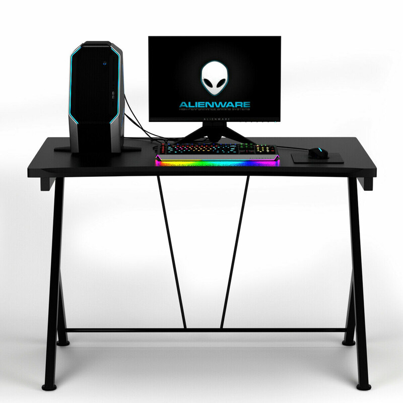 Ergonomiskt gamingbord 116 cm med justerbara fötter och stabil r-formad konstruktion svart