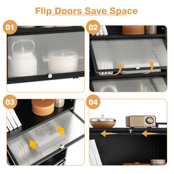 Köksförvaringshylla med hjul och svängdörrar i svart, 60 x 32 x 154 cm