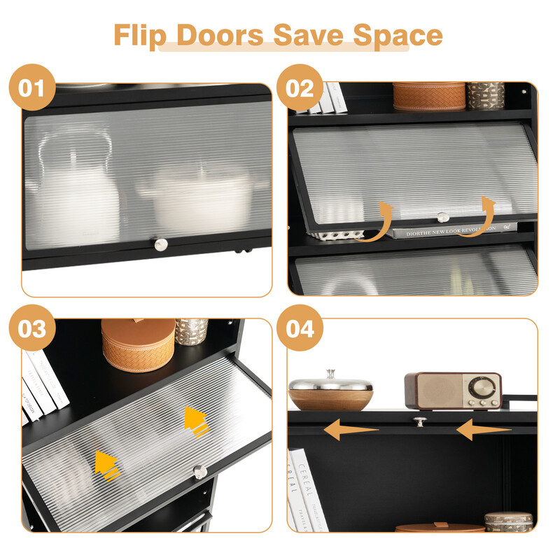 Köksförvaringshylla med hjul och svängdörrar i svart, 60 x 32 x 154 cm