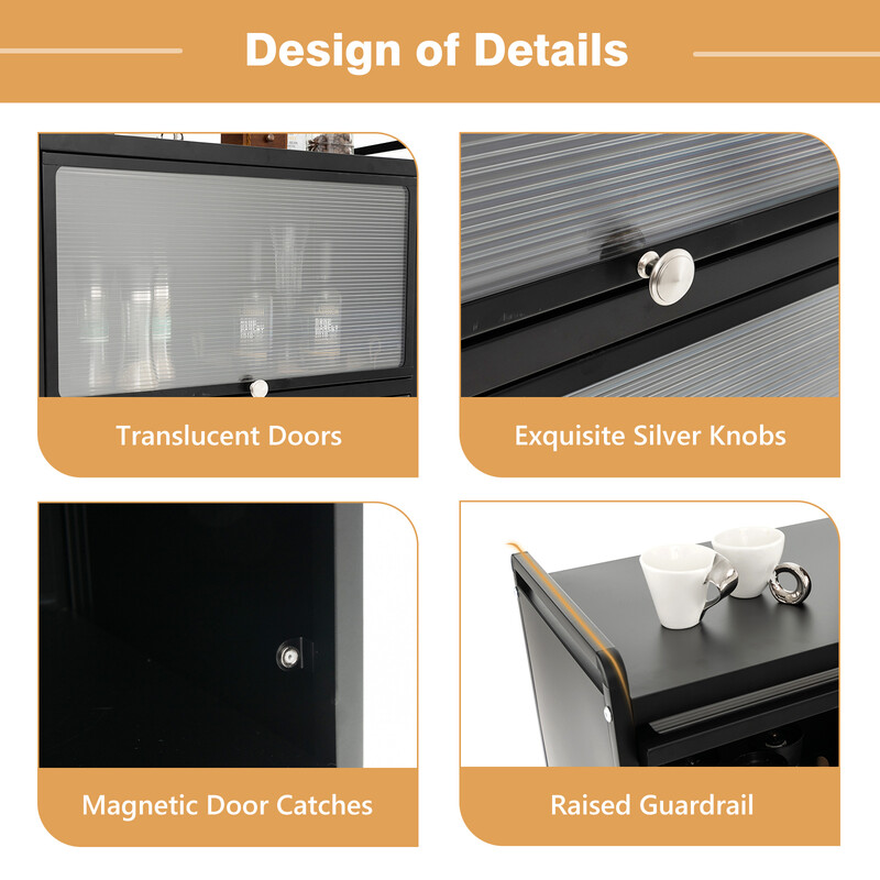 Köksförvaringshylla med hjul och svängdörrar i svart, 60 x 32 x 154 cm