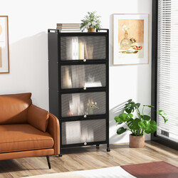 Köksförvaringshylla med hjul och svängdörrar i svart, 60 x 32 x 154 cm