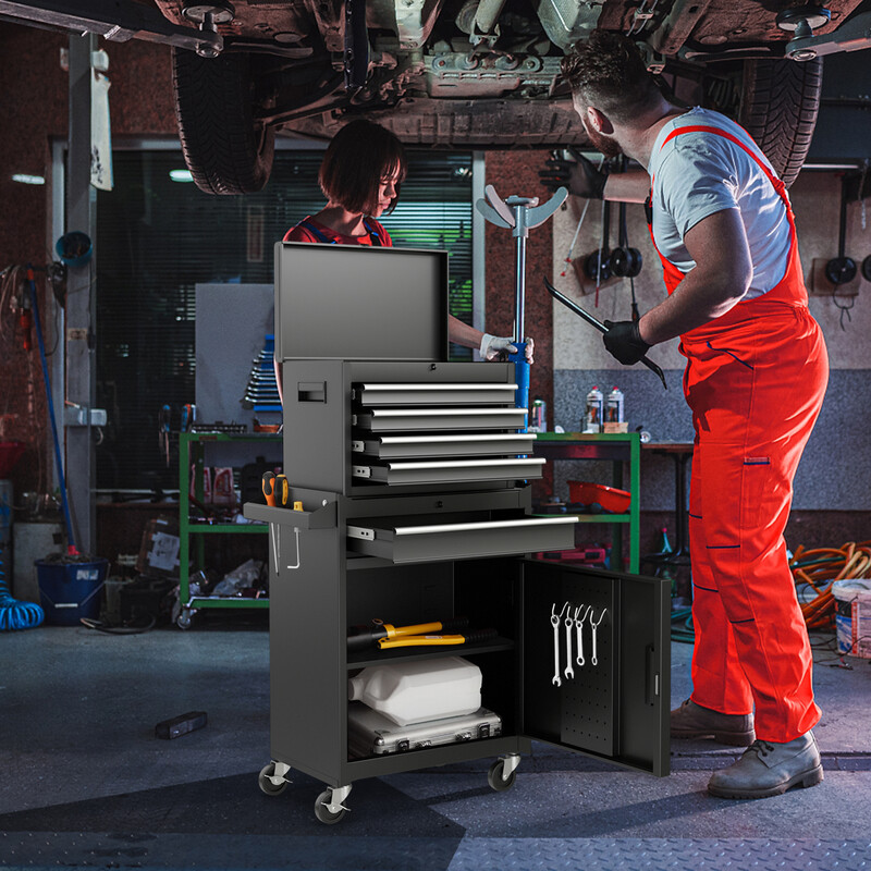 2-i-1 verktygsvagn med avtagbar låda och justerbar hylla, 100 kg kapacitet