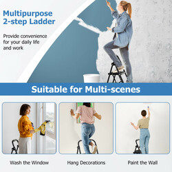 Tvåstegs hopfällbar stege med vadderat handtag och halkfria steg, svart 47x39x71 cm