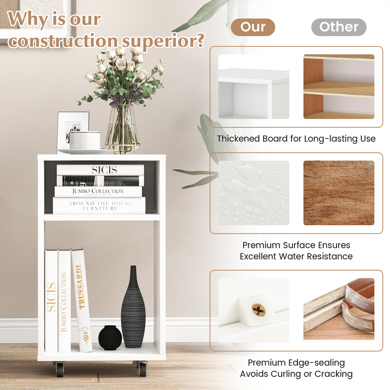 Mobil kontorsskåp med 2 öppna hyllor, vit, 33 x 30 x 58 cm