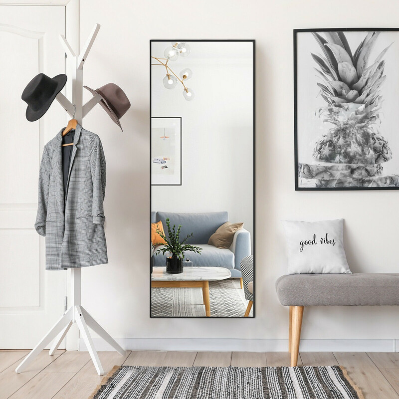Elegant helkroppsspegel 56x150 cm med säkerhetsglas och svart aluminiumram