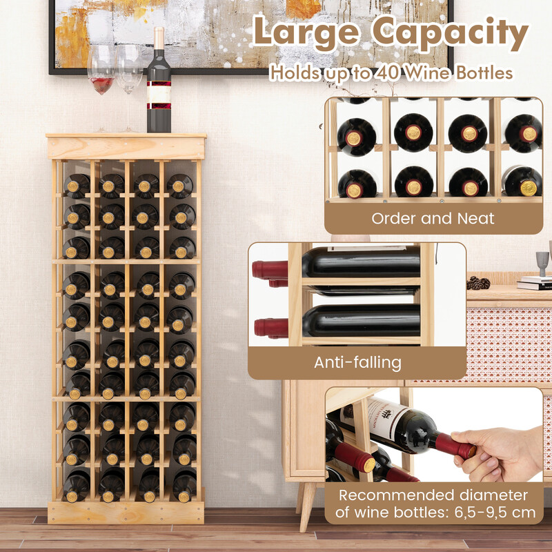 Vinställ i massiv furu för 40 flaskor med tippskydd och målningsbar yta