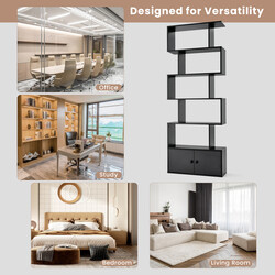 Bokhylla med dörrar och 5 hyllplan i trä, svart, 183 x 70 x 23 cm