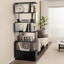 Bokhylla med dörrar och 5 hyllplan i trä, svart, 183 x 70 x 23 cm