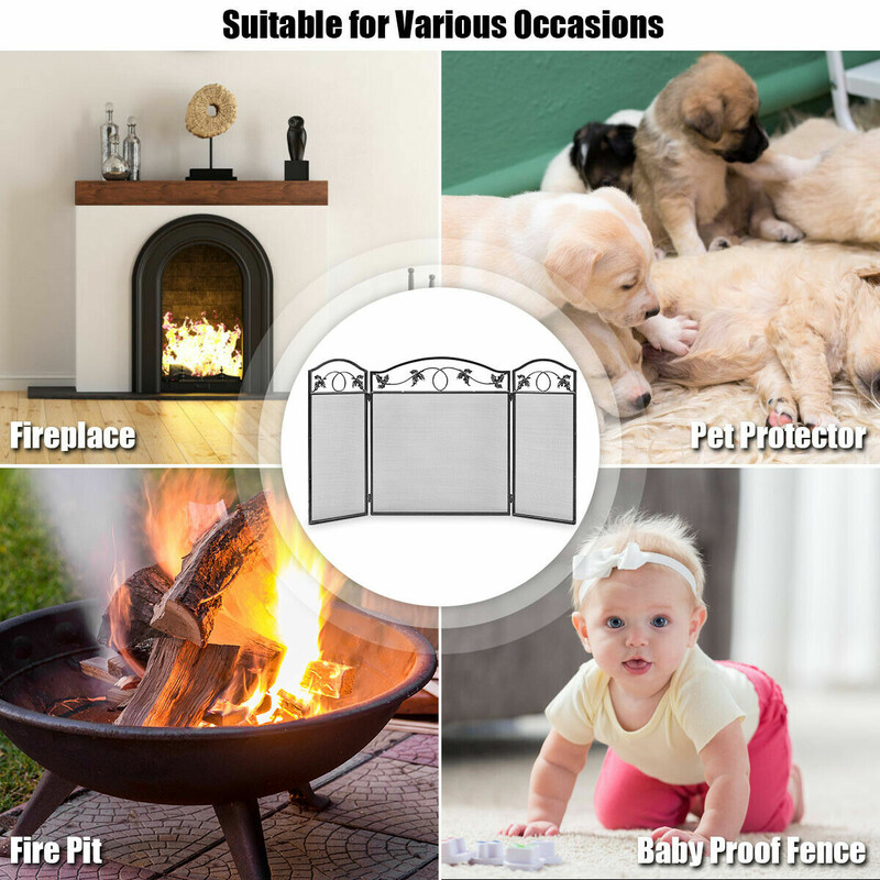 Eldstadsskydd i svart med stabil metallram och justerbar storlek för säkerhet och stil
