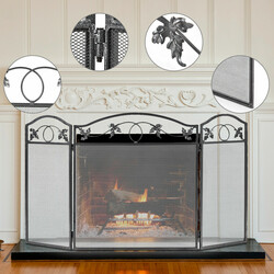 Eldstadsskydd i svart med stabil metallram och justerbar storlek för säkerhet och stil