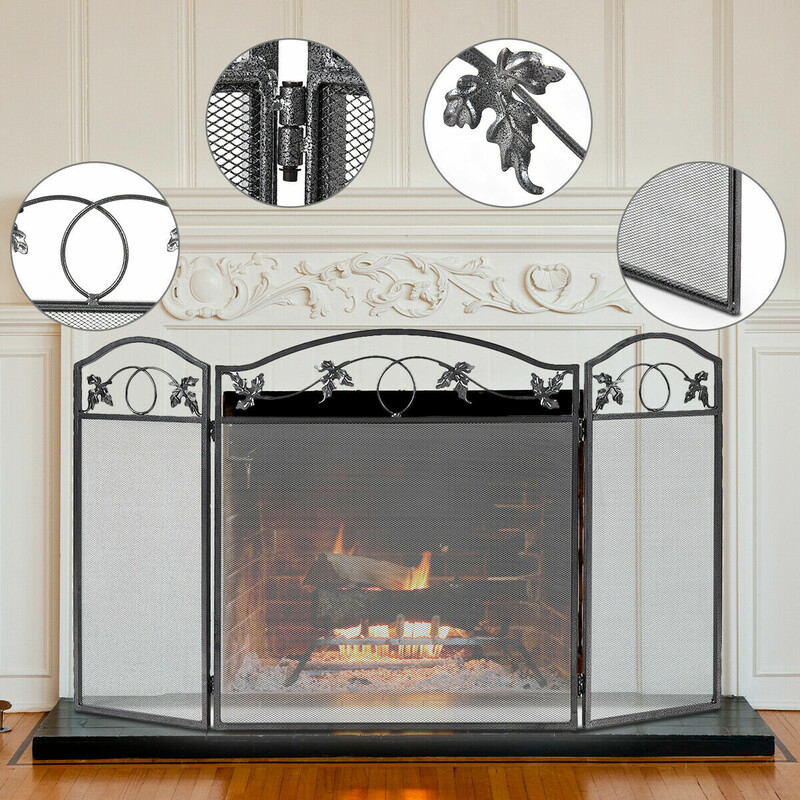 Eldstadsskydd i svart med stabil metallram och justerbar storlek för säkerhet och stil