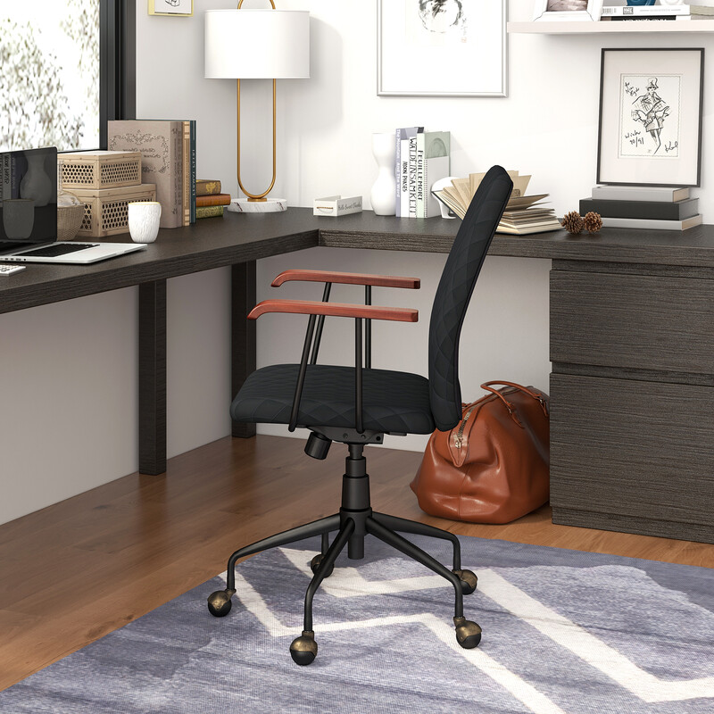 Höj- och sänkbar kontorsstol i sammet med ergonomiskt ryggstöd, svart, upp till 150 kg