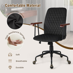 Höj- och sänkbar kontorsstol i sammet med ergonomiskt ryggstöd, svart, upp till 150 kg