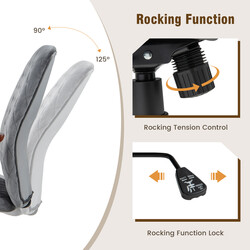 Höj- och sänkbar kontorsstol i grå sammet med ergonomiskt ryggstöd, maxvikt 150 kg