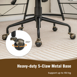 Höj- och sänkbar kontorsstol i grå sammet med ergonomiskt ryggstöd, maxvikt 150 kg