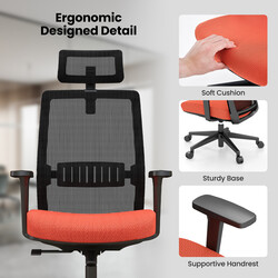 Ergonomisk kontorsstol med ryggstöd, ländstöd och justerbart 3D-nackstöd för upp till 180 kg