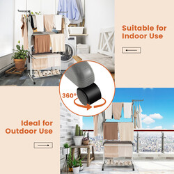 Hopfällbar torkställning med 4 nivåer och hjul för inomhus- och utomhusbruk, grå