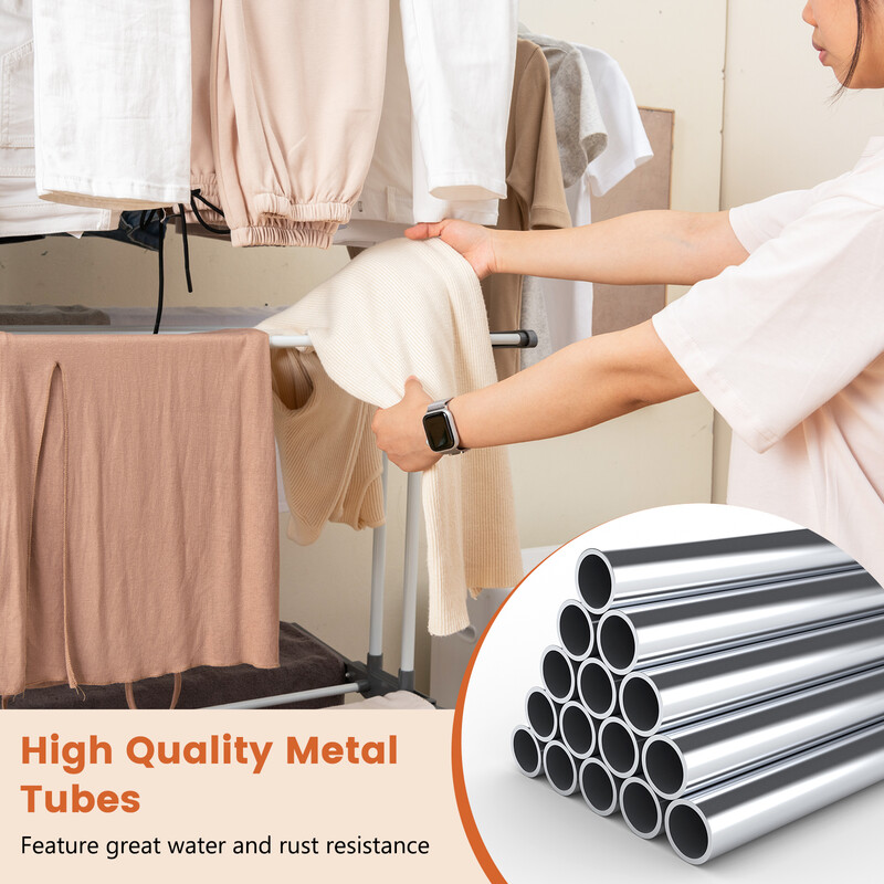 Hopfällbar torkställning med 4 nivåer och hjul för inomhus- och utomhusbruk, grå