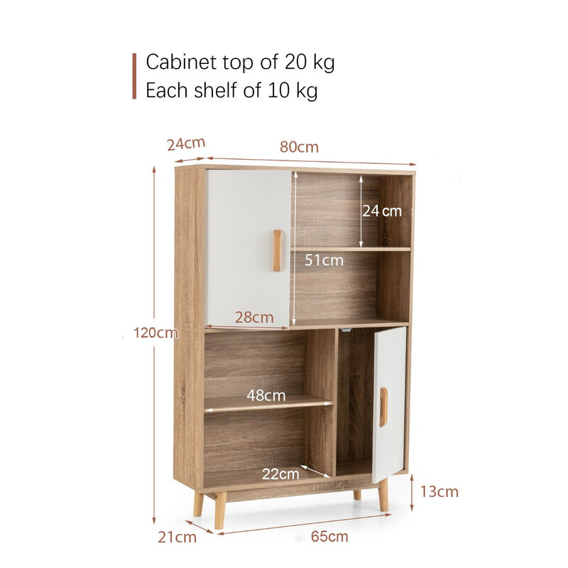 Vit bokhylla med 4 hyllor och 2 dörrar för mångsidig förvaring 80x24x120 cm