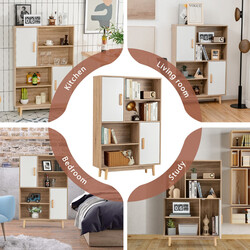 Vit bokhylla med 4 hyllor och 2 dörrar för mångsidig förvaring 80x24x120 cm