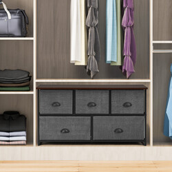 Förvaringsenhet med 5 lådor i grått med metallram och MDF-skivor