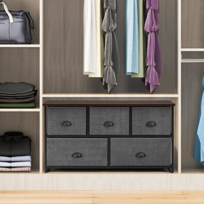 Förvaringsenhet med 5 lådor i grått med metallram och MDF-skivor