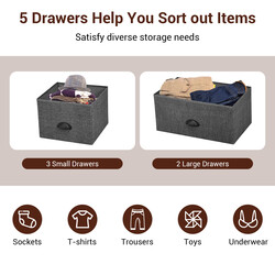 Förvaringsenhet med 5 lådor i grått med metallram och MDF-skivor