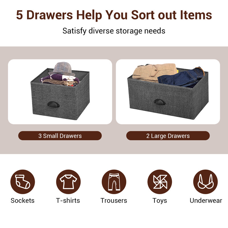 Förvaringsenhet med 5 lådor i grått med metallram och MDF-skivor