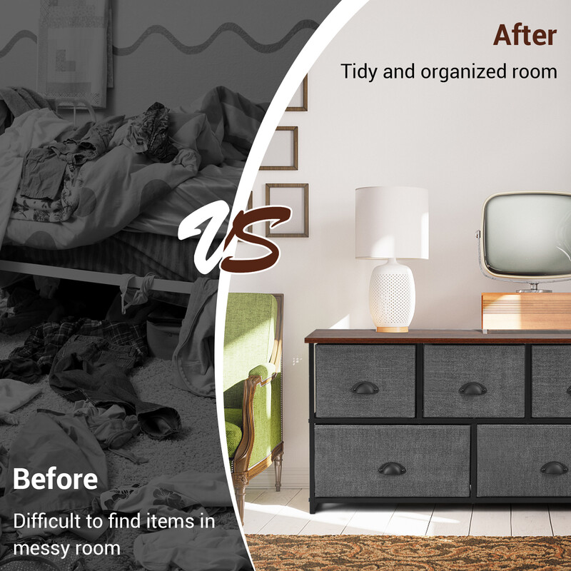 Förvaringsenhet med 5 lådor i grått med metallram och MDF-skivor