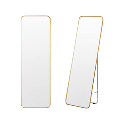 Helkroppsspegel med gyllene stålram och säkerhetsfilm för väggmontering