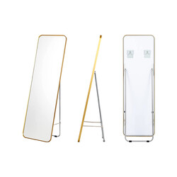Helkroppsspegel med gyllene stålram och säkerhetsfilm för väggmontering