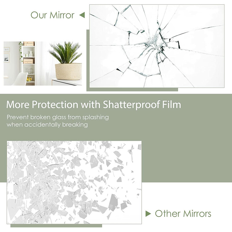 Helkroppsspegel med gyllene stålram och säkerhetsfilm för väggmontering