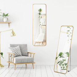 Helkroppsspegel med gyllene stålram och säkerhetsfilm för väggmontering