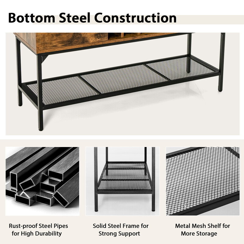 Sideboard i trä med vinställ och skåp, rustik brun, 120 x 40 x 85 cm