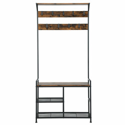 Klädhängare med 9 krokar och 3-nivå skohylla i industriell design brun